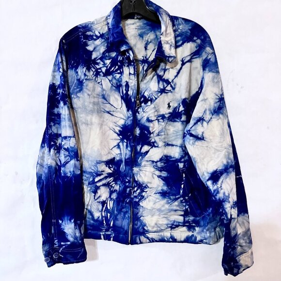 Polo Ralph Lauren Zip Jacket Size Medium Tie Dye Cotton Blue Collared Preppy Gol - Picture 5 of 6